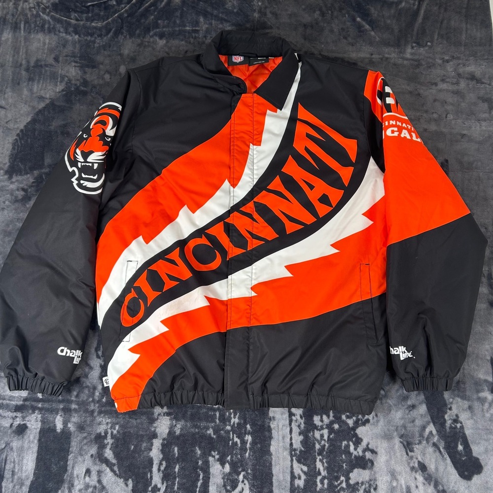 Chalk Line NFL Cincinnati Bengals Jacket Mens XXL Black Orange Quilted Fan Gear